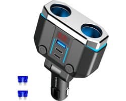 120W Autolader - Sigarettenaansteker Splitter - 1x USB 2x USB-C 12/24 V - Oplader Auto Snellader - LED met spanningsmeter