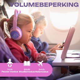 PowerLocus Bobo - Draadloze Koptelefoon voor Kinderen - Bluetooth koptelefoon - 74/85/94dB Volumebegrenzing - Katten Oortjes - Led Verlichting - Paars/Roze — thumbnail 6