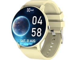 Kiraal Fit 5 - Smartwatch dames - Smartwatch Heren - Stappenteller - Full Screen - Fitness Tracker - Activity Tracker - Smartwatch Android & IOS - Beige