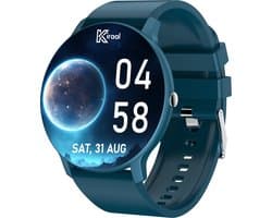 Kiraal Fit 5 - Smartwatch dames - Smartwatch Heren - Stappenteller - Full Screen - Fitness Tracker - Activity Tracker - Smartwatch Android & IOS - Blauw