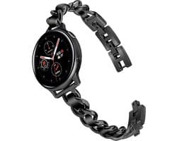 Stravo Lederen en Metalen Horlogebandje 20mm –Zwart/Zwart – Denim Kettingontwerp Leren Smartwatch Bandje – Geschikt voor Samsung Galaxy Watch 7 / 6 / 5 / 5 Pro / 4 / 3 / Active 2 – Polar Ignite / Unite – Huawei – Leer