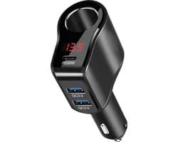 120W Autolader USB C - Auto Lader USB Adapter - Geschikt voor Oplader USB C - Sigarettenaansteker - Ondersteund Snelladen - LED met Spanningsmeter