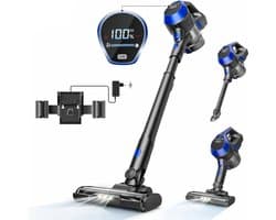 Draadloze Steelstofzuiger - Incl. Extra 2-in-1 Mondstuk - Met LED-Display - 120W - Meerdere Zuigstanden - Geschikt Voor Tapijt, Harde Vloeren En Dierenhaar - 20 Tot 30 Minuten gebruik - 2200Mah - Blauw/Zwart