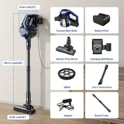 Draadloze Steelstofzuiger - Incl. Extra 2-in-1 Mondstuk - Met LED-Display - 120W - Meerdere Zuigstanden - Geschikt Voor Tapijt, Harde Vloeren En Dierenhaar - 20 Tot 30 Minuten gebruik - 2200Mah - Blauw/Zwart — thumbnail 3