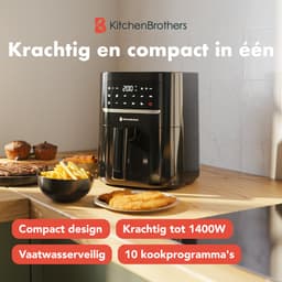 KitchenBrothers Mini Airfryer - 3,3 Liter - 1400W - PFAS-Vrij - 50ºC tot 200ºC - Kleine Heteluchtfriteuse voor 1, 2 en 3 Personen - 10 Kookprogramma's - Zwart — thumbnail 2