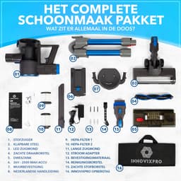 Innovixpro® Steelstofzuiger Draadloos - Krachtige 30KPa Steelstofzuiger met Dweilfunctie - Zonder Zak - Op Accu - Incl. Extra Opzetstukken & Opbergtas - HEPA Filter - Steelstofzuigers - Handstofzuiger - Multifunctionele Steelstofzuiger — thumbnail 4