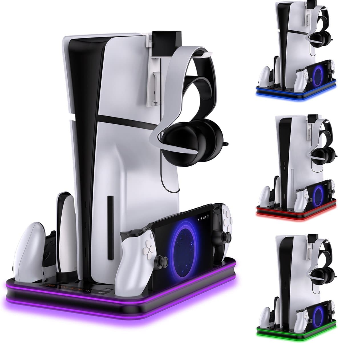 PlayCool all-in-one Multifunctionele RGB Oplaadstation- en Displaystandaard Geschikt voor PlayStation 5/ PS5 Slim/ PS5 Pro (Disc & Digital) & PlayStation Portal (incl. Screen Protector) - DualSense (Edge) controller — afbeelding 1