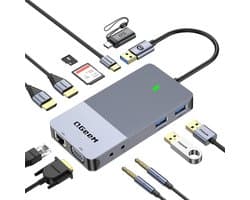 NÖRDIC Docking Station - 10 in 1 - USB-C, DisplayLink, HDMI, VGA, USB3.0, RJ45, SD/TF, 3,5mm AUX - Docking Station Laptop