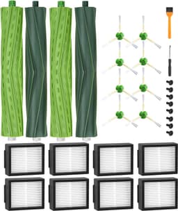 Reserveonderdelen geschikt voor iRobot Roomba E/I/J-serie, i7 i7+ i3 i3+ i4 i4+ j7 E5 E6, borstelaccessoires geschikt voor iRobot Roomba, 2 sets rubberen borstels,8 hoogwaardige filters, 8 zijborstels — thumbnail 1