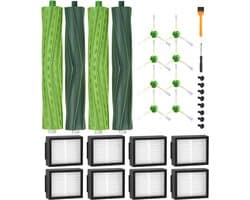 Reserveonderdelen geschikt voor iRobot Roomba E/I/J-serie, i7 i7+ i3 i3+ i4 i4+ j7 E5 E6, borstelaccessoires geschikt voor iRobot Roomba, 2 sets rubberen borstels,8 hoogwaardige filters, 8 zijborstels