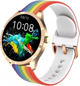 Belesy® BQSiRgRb PLUS - Smartwatch Dames – Smartwatch Heren - Horloge - 1.28 inch - Kleurenscherm - Stappenteller - Bloeddruk - Hartslag - 75+ Wijzerplaten – Sporten – Rose Goud - Siliconen - Regenboog - Kerstcadeau — thumbnail 3