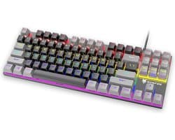 XUNFOX K80 RGB mechanisch 87keys TKL gaming toetsenbord - Blue Switch - Mechanical Keyboard - QWERTY - Anti-ghosting - Zwart/Grijs
