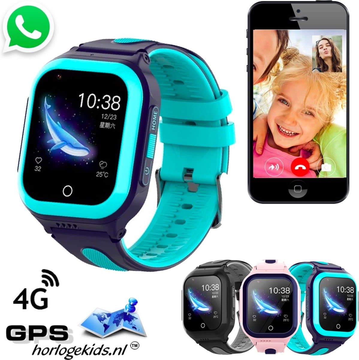 GPSHorlogeKids© - GPS horloge kind - smartwatch kinderen - WhatsApp - 4G videobellen - spatwaterdicht - SOS alarm - incl. SIM - OMNI Blauw — afbeelding 1