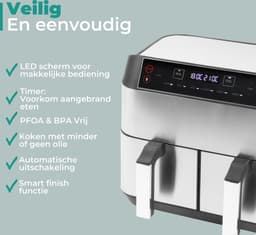Niceey Dubbele Airfryer XXL - Twee Kookvakken - Dubbele Airfryer - 8.0 Liter - 2460 Watt - Hetelucht friteuse - Incl. Kookboek - Zilver — thumbnail 3