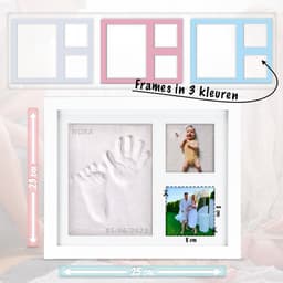 TIKIBOE Baby Fotolijst - Gipsafdruk baby - Klei Afdruk Baby Voet en Hand - Kraamcadeau Jongen of Meisje - Babyshower - Kraampakket/Geboorte Cadeau - Baby Art - Incl. Colour Frames - Kraam Cadeau — thumbnail 2