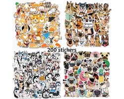Honden Stickers - set 200 stuks - Husky Mopshond Duitse Herder Corgy - Laptop Stickers - Stickervellen