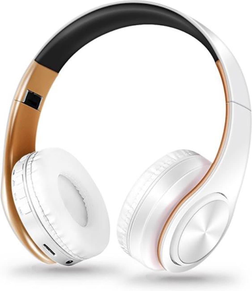 DrPhone Draadloze Bluetooth 5.0 Koptelefoon met 4 functies - SD kaart - FM - AUX - Handsfree Met Microfoon & Diepe Bass - Wit/Goud — afbeelding 1