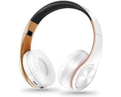 DrPhone Draadloze Bluetooth 5.0 Koptelefoon met 4 functies - SD kaart - FM - AUX - Handsfree Met Microfoon & Diepe Bass - Wit/Goud