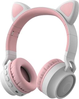 Kinder hoofdtelefoon - koptelefoon Bluetooth met led katoortjes licht grijs - roze — thumbnail 1