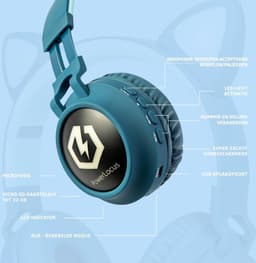 PowerLocus Buddy Draadloze On-Ear Koptelefoon voor Kinderen, LED lampjes, 85db Limiet, met Microfoon, Micro SD poort - Blauw — thumbnail 12