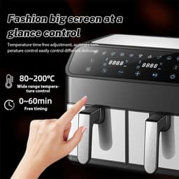 Heteluchtfriteuse Dubbele Kamer - Airfryer Dual Zone - Gezond Koken - Twee Gerechten Tegelijk - 8 Liter - Zwart — thumbnail 4