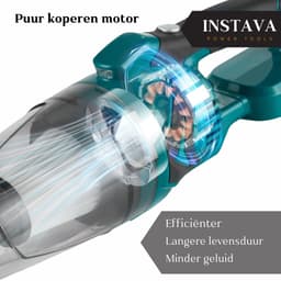 Instava Kruimeldief met LED Licht & Accu – Geschikt voor Makita LXT 18V Accu – Draadloze Handstofzuiger – 10kPa Zuigkracht – 750ML – Kruimeldief voor Auto & Huis — thumbnail 3