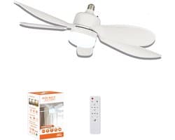 Ventilator lamp plafond-ventilatorlamp met afstandbediening-Plafondventilator met afstandsbediening - Schroefventilator met dimfunctie - Driekleurige plafondlamp voor slaapkamer, woonkamer, keuken, garage - Eetkamer - Wit-52x17 cm — afbeelding 1