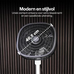 Dynter Staande Ventilator – Statiefventilator - Roterende ventilator – In hoogte verstelbaar & opvouwbaar (80 tot 125 cm) – Draaibare kop - Krachtig en geruisloos - Wit/Zwart – Diameter: Ø46.5 cm (AV25G) — thumbnail 3