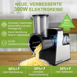 Elektrische Kaasrasp - Keukenmachine Groente - Snel Ingrediënten Bereiden - 300W Turbomotor - 7 RVS Messen - Zwart — thumbnail 2