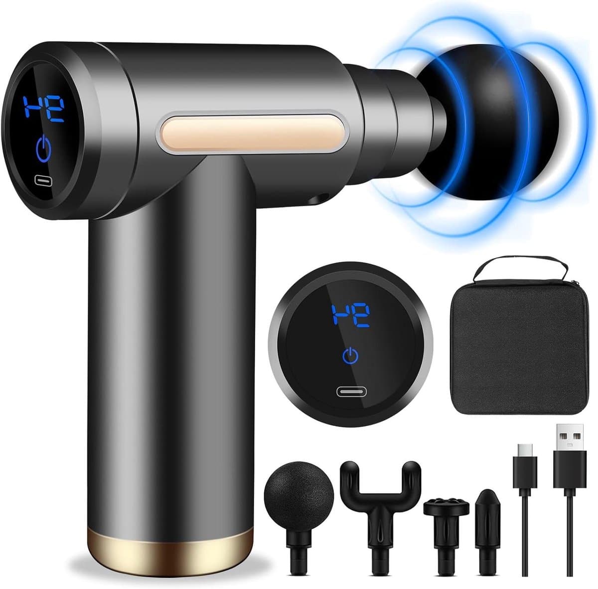 Mini Massagepistool - Spierontspanner Elektrisch - Spierherstel Bevorderen - Ultrastil Ontwerp - 4 Massagekoppen - Zwart — afbeelding 1
