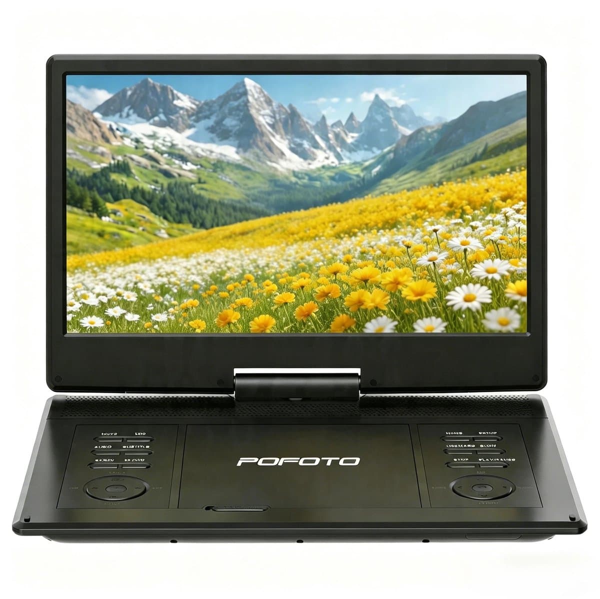 POFOTO 15.7" draagbare dvd-speler - met 14" groot HD-scherm - 6 uur oplaadbare batterij - ondersteuning voor USB/SD-kaart/Sync TV en meerdere schijfformaten - luidspreker met hoog volume - zwart — afbeelding 1