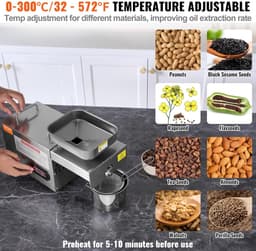 Oliepersmachine Elektrisch - 850W Oliepers - RVS - 0-300 °C Instelbaar - Voor Pinda's, Sesam, Koolzaad & Noten - Hoog Olierendement - Warmpersen - RVS Olieverdrijver - Oliewinningsmachine - Thuisgebruik & Professioneel - Zilver — thumbnail 3