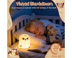 Nachtlampje voor kinderen, sneeuwuil witte vogel siliconen nachtlampje voor naast het bed, slaapkamerdecoratie, 30-minuten timer & aanraakbediening, het beste verjaardags- of paascadeau voor baby's en peuters