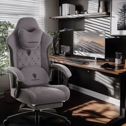 Dowinx Ergonomische Bureaustoel/Gamingstoel – Met Verwarming En Massagefunctie – Met Lendensteun – Breed Zitkussen – Met Armleuningen En Voetsteun – Stof – Zwart,Grijs — thumbnail 2