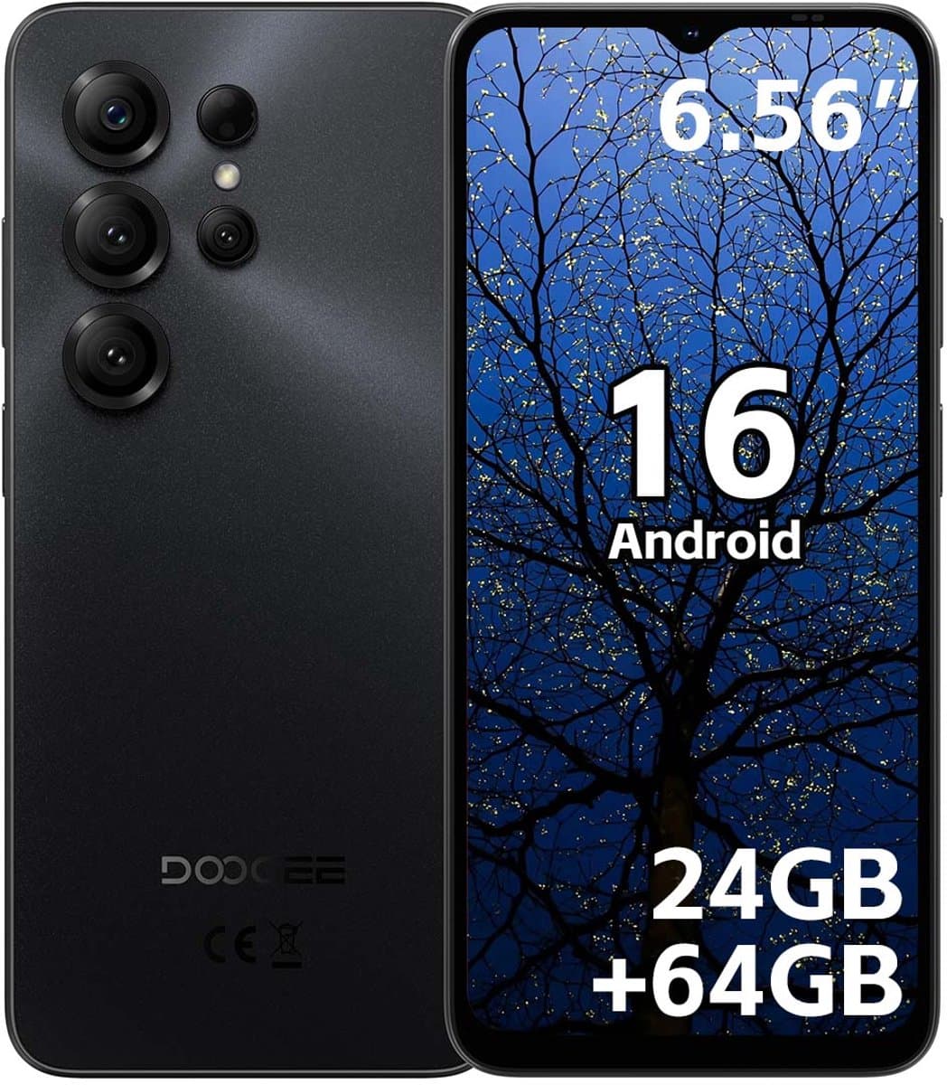 DOOGEE Note 56X Smartphone - 24 GB RAM - 64 GB ROM - 6,56 inch - 6150 mAh - Android 16 - Dual SIM 4G - GPS - Zwart — afbeelding 1