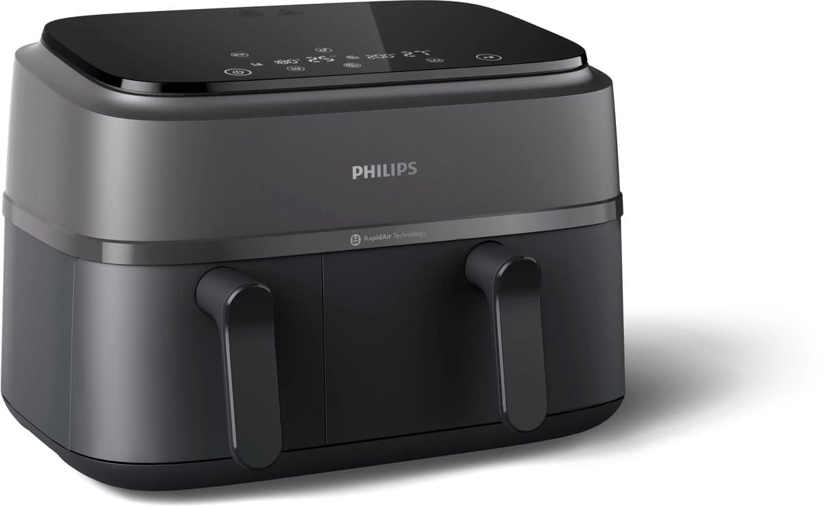 Philips 3000 Series Dual Airfryer - NA350/03 - Dubbele Mand - 9L - Tot 6 Personen - Zwart/Grijs - Met accessoires — afbeelding 1