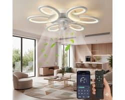 MUPOO Plafondventilator met verlichting met App & Afstandsbediening-Bloem- Stil DC Motor- Dimbaar & 6 Snelheden- Winterstand- 65cm ventilator lamp voor Slaapkamer & Kantoor — afbeelding 1