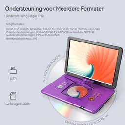 Boifun 17,5" draagbare dvd-speler met 15,6" HD groot draaibaar scherm voor in de auto - 4-6 uur speeltijd met batterij - geheugen-afspeelfunctie - ondersteuning USB/TF-kaart [Blu-ray niet ondersteund] - met handtas — thumbnail 4