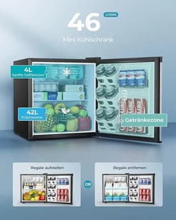 Noordvale 46L Mini Koelkast - Mini bar - Vriescombinatie - Omdraaibare deur - Mini Fridge - Vriesvak - Zwart - 44,4x46,8x48,3CM — thumbnail 4