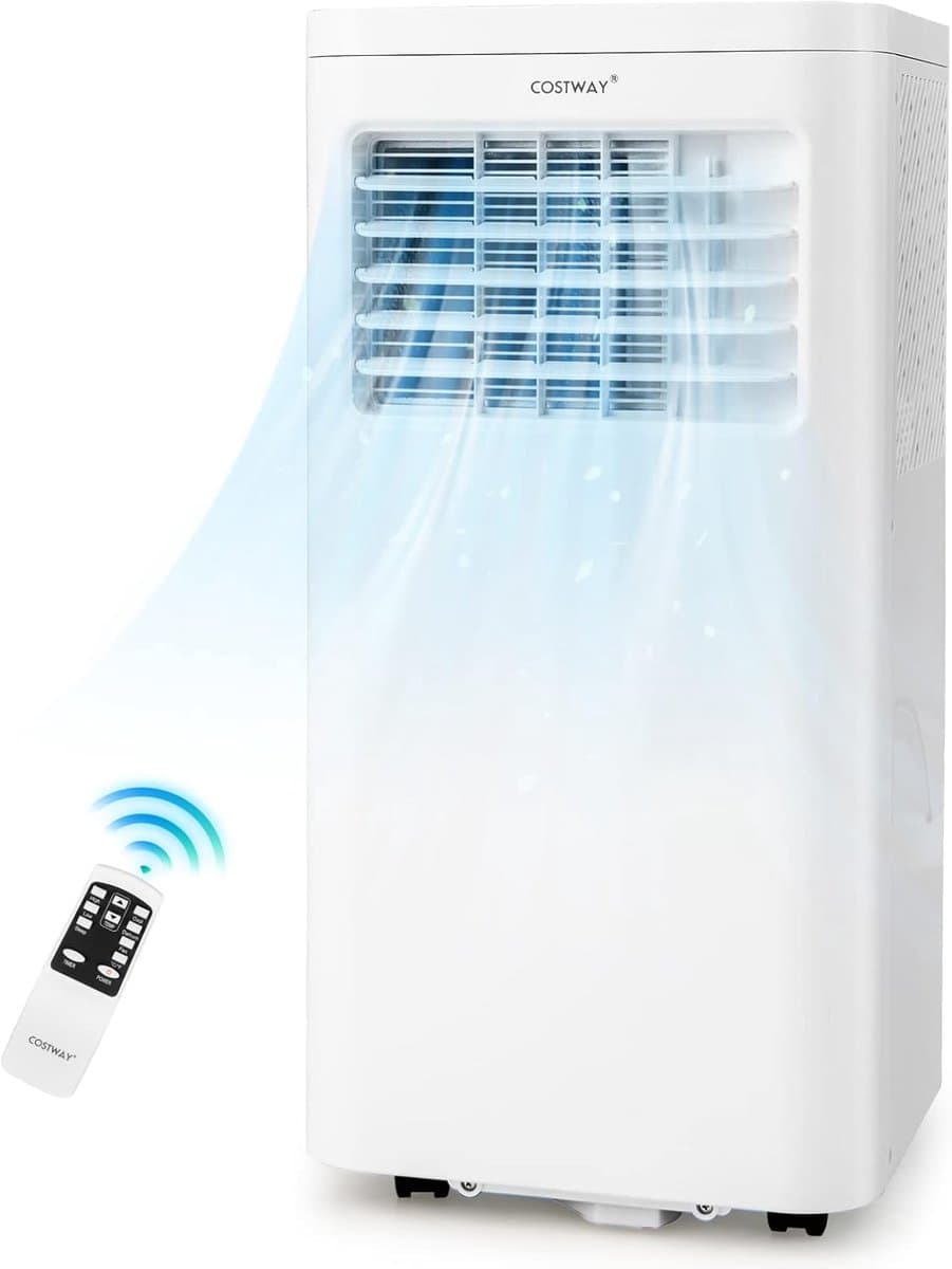 COSTWAY Mobiele airconditioner, 9000 BTU, 2,5 kW, koelen, ventileren en ontvochtigen, grootte van de ruimte tot 62 m³ (23 m²), 24-uurs timer, slaapmodus, mobiele airconditioning met afvoerslang, 52 dB [Energieklasse A] — afbeelding 1
