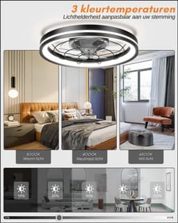 TIM® Plafonniere Met Ventilator - Plafondventilator - Plafondventilator Met Verlichting - Zwart - 51cm x 16cm x 51cm — thumbnail 4