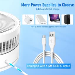 Statiefventilator-vloerventilator-tafel ventilator geluidloos -telescopische opvouwbare staande ventilator voor thuisgebruik met oplaadfunctie - Draagbaar, stil, lange batterijduur, mini USB-oplaadbaar - Wit - 22x22x10,5 cm — thumbnail 2