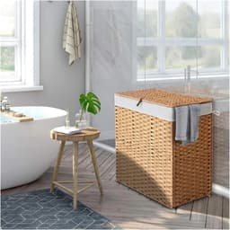 Wasmand - Kledingmand Rotan - Kleding sorteren - Met 2 vakken - 110L - Natuurlijk — thumbnail 3