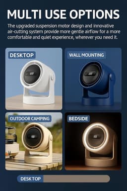 Bureau ventilator - USB ventilator - Mini ventilator - Stille bureauventilator - Luchtcirculator - 100 instelbare snelheden - Nachtlampje Aromatherapiefuncties - Ideaal voor thuis, kantoor op de camping - 15*12*17 cm - Zwart — thumbnail 3