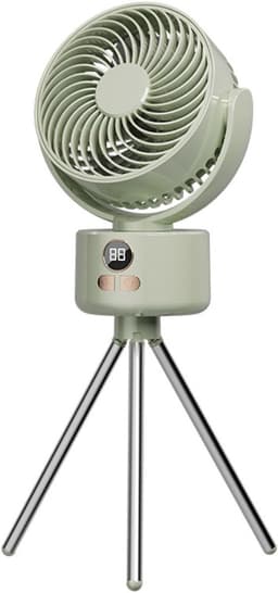 Oplaadbare campingventilator – Tafelventilator – Met afneembare standaard – Digitaal display – 3 snelheidsstanden – USB-opladen & driepootstandaard – Voor binnen en buiten – Lichtgewicht & draagbaar – Groen — thumbnail 1