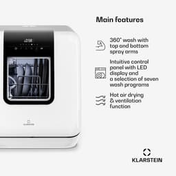 Klarstein Melville mini vaatwasser - Compacte vaatwasser voor 3 couverts, met 7 programma's, 6 liter waterverbruik, AquaStop, draagbaar design — thumbnail 7