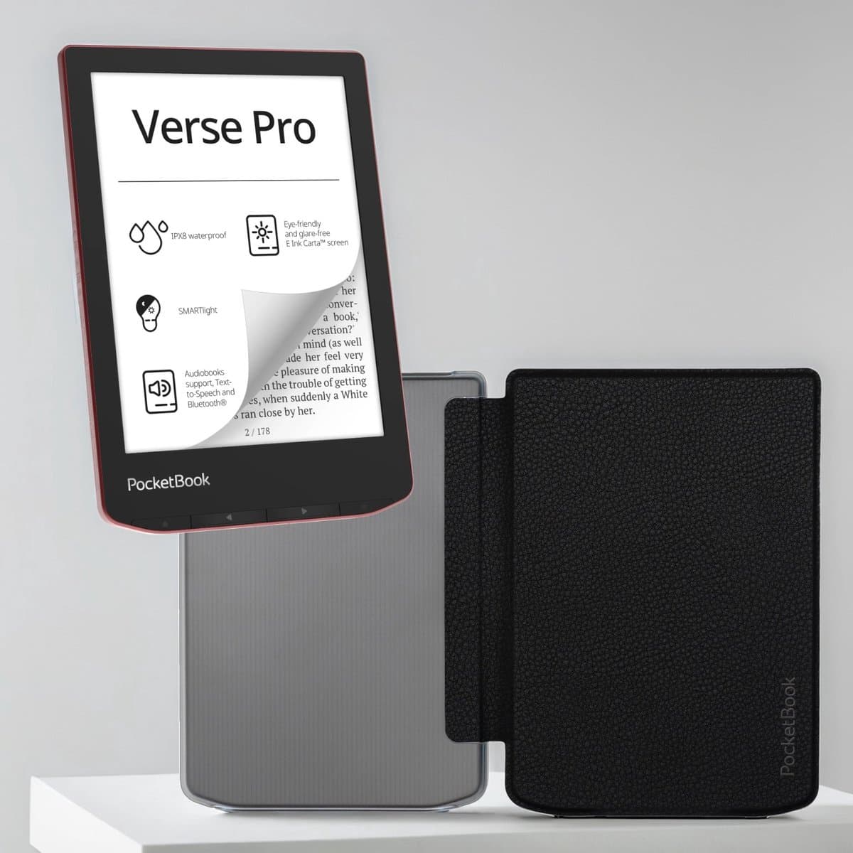 PocketBook Verse Pro Passion Red e-reader – Inclusief Transparant Zwart Hoesje (shell cover) – Voordeelbundel — afbeelding 1