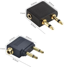 Twee vliegtuighoofdtelefoonadapters - 3,5 mm hoofdtelefoonaansluiting - verguld, universeel - geschikt voor multimediasystemen — thumbnail 5