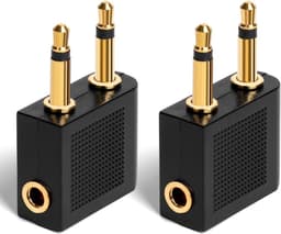 Twee vliegtuighoofdtelefoonadapters - 3,5 mm hoofdtelefoonaansluiting - verguld, universeel - geschikt voor multimediasystemen — thumbnail 1