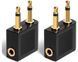 Twee vliegtuighoofdtelefoonadapters - 3,5 mm hoofdtelefoonaansluiting - verguld, universeel - geschikt voor multimediasystemen